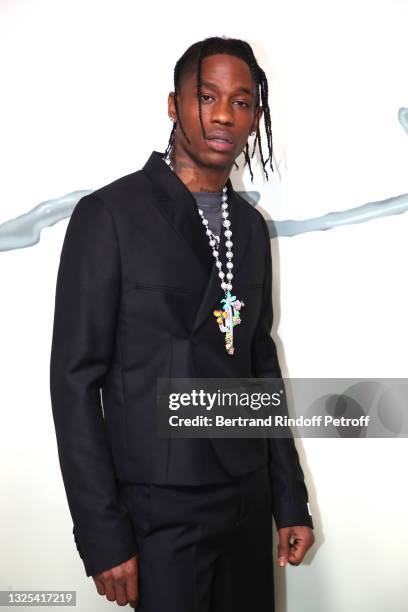 Rapper Travis Scott attends the Dior Homme Menswear Spring Summer 2022 show as part of Paris Fashion Week on June 25, 2021 in Paris, France.