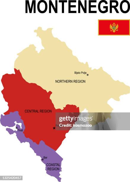 montenegro colorful flat map with flag - montenegro stock illustrations