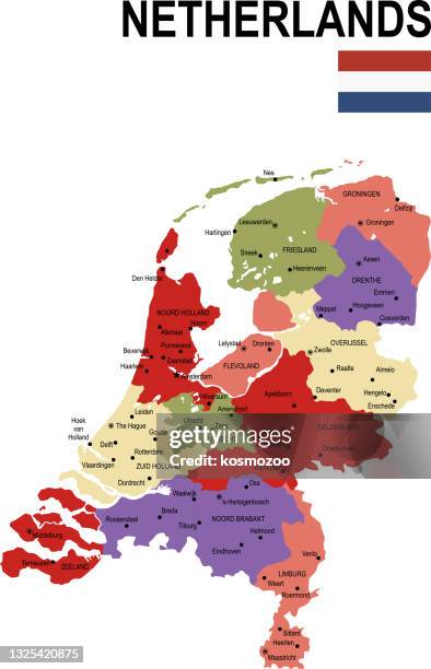 netherlands colorful flat map with flag - isometric globe stock illustrations