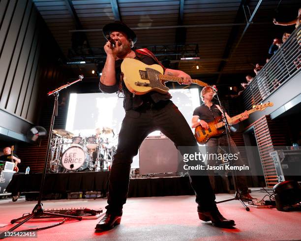 Lee Brice performs onstage for Fifth + Broadway 'Nashville Like Never Before' celebration event on June 24, 2021 in Nashville, Tennessee.