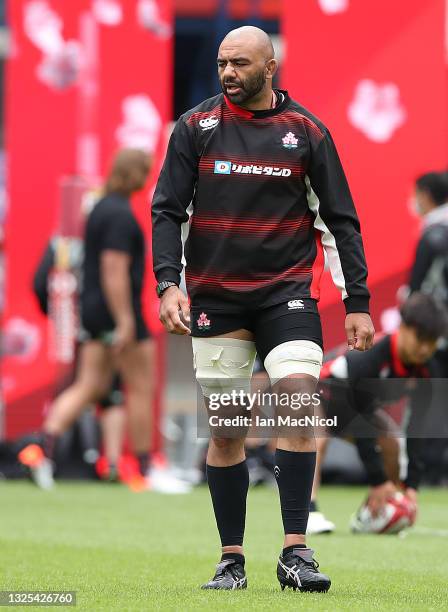 Michael Leitch of Japan is seen during a training session during British & Irish Lions Tour at BT Murrayfield Stadium on June 25, 2021 in Edinburgh,...