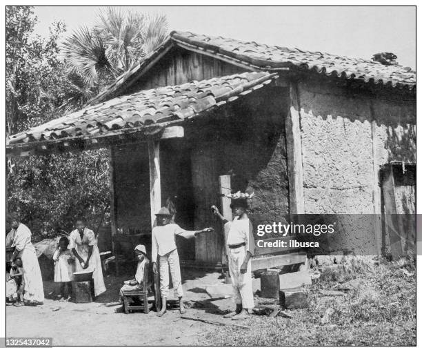 antique black and white photograph: house in santa fe, cuba, isla de la juventud (former isle of pines) - cuban culture stock illustrations