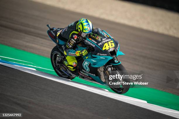 Valentino Rossi of Italy and Petronas Yamaha SRT rides during the MotoGP free practice at TT Circuit Assen on June 25, 2021 in Assen, Netherlands.