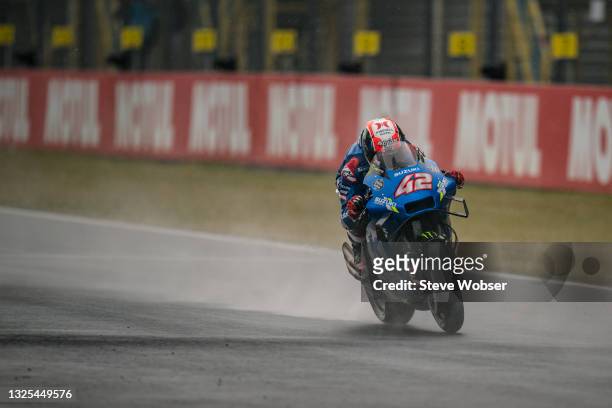 Alex Rins of Spain and Team SUZUKI ECSTAR rides during the MotoGP free practice at TT Circuit Assen on June 25, 2021 in Assen, Netherlands.
