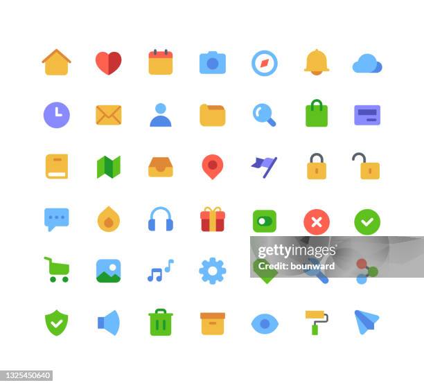 collection of web user interface flat color icons - choosing book stock illustrations