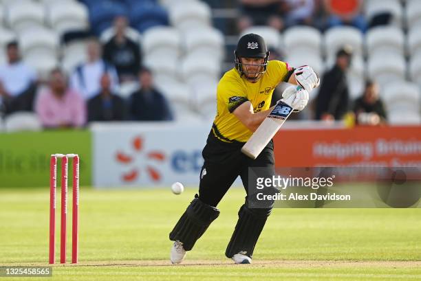 Glenn Phillips of Gloucestershire bats during the Vitality T20 Blast match between Sussex Sharks and Gloucestershire at The 1st Central County Ground...