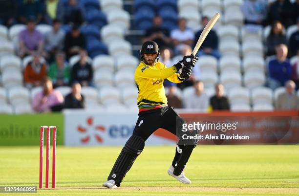 Jack Taylor of Gloucestershire bats during the Vitality T20 Blast match between Sussex Sharks and Gloucestershire at The 1st Central County Ground on...