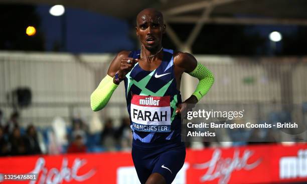 Sir Mo Farah of Newham and Essex Beagles in action during the Mens 10,000m Final during Day One of the Muller British Athletics Championships at...