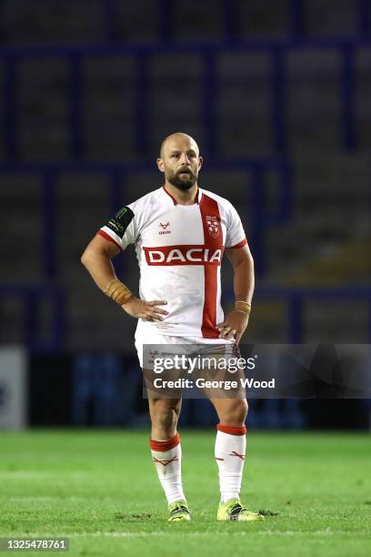 Paul McShane of England looks dejected during the Rugby League International match between England and Combined Nations All Stars at The Halliwell...