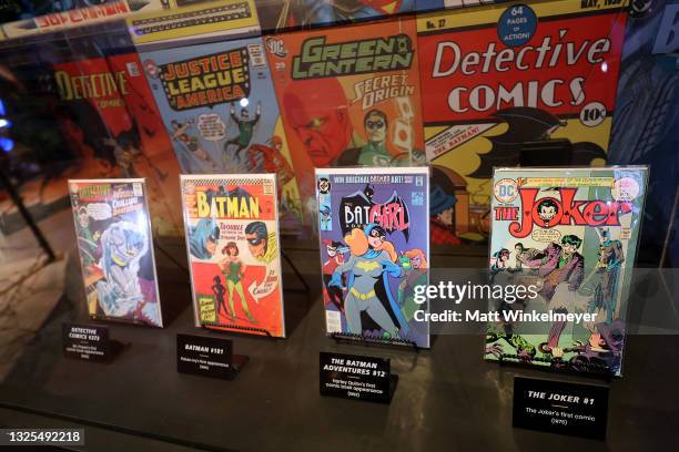 View of comic books on display in Action Made Here: DC Universe during the Warner Bros. Studio Tour Hollywood Grand Re-Opening at Warner Bros....