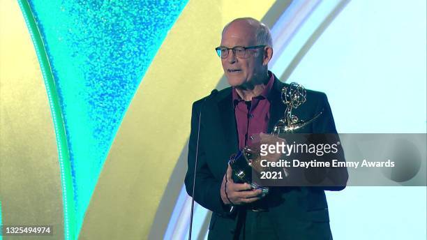 In this screenshot released on June 25, Max Gail accepts the award for Outstanding Performance by a Supporting Actor in a Drama Series for General...