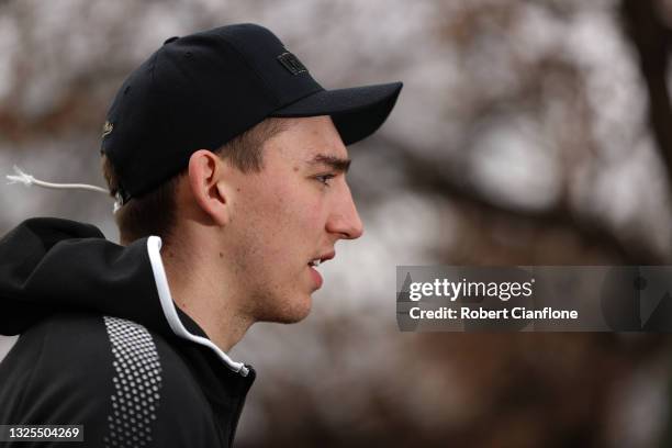 Mason Peatling of Melbourne United speaks to the media during a Melbourne United NBL media opportunity after United won last night's NBL Grand Final,...