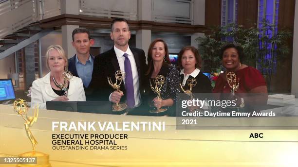 In this screenshot released on June 25, Frank Valentini accepts the award for Outstanding Drama Series for General Hospital during the 48th Annual...