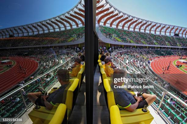 General view during the first heat of the Women's 800 Meters during day eight of the 2020 U.S. Olympic Track & Field Team Trials at Hayward Field on...