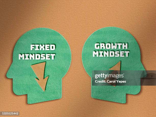 growth mindset vs fixed mindset concept in paperwork - negative attitude stock pictures, royalty-free photos & images