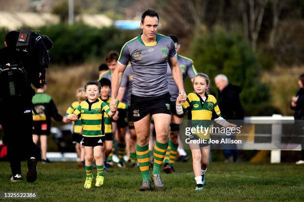 Ben Smith of Green Island runs onto the field ahead of the match between Green Island and Kaikorai at Miller Park on June 26, 2021 in Dunedin, New...