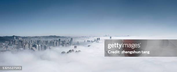 panoramic view of city in cloud. - �遼寧省 ストックフォトと画像