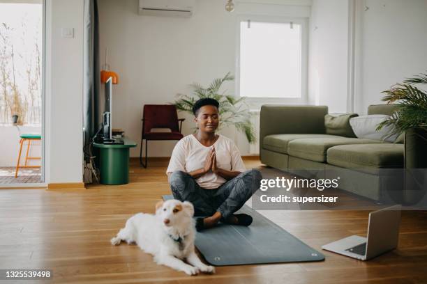 young woman doing yoga - dog yoga stock pictures, royalty-free photos & images