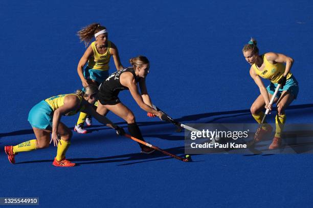 Rose Keddell of the Black Sticks controls the ball during the FIH Pro League match between the Australian Hockeyroos and the New Zealand Black Sticks...