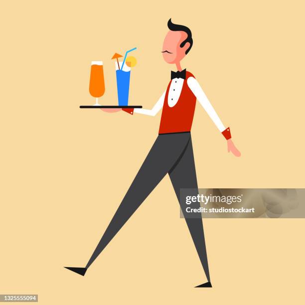 worker waiter at restaurant - tray stock illustrations