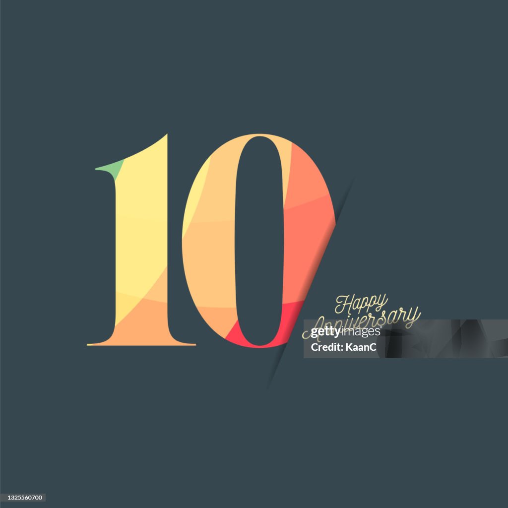 Anniversary template isolated, anniversary icon label, anniversary symbol stock illustration. Happy Anniversary greeting template with colorful lettering.