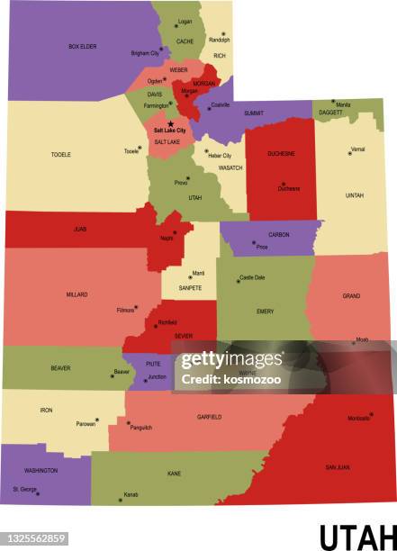21 Utah Map Of Counties Stock Photos High Res Pictures And Images Colorful Flat Map Of The State Of Utah Usa With Counties 