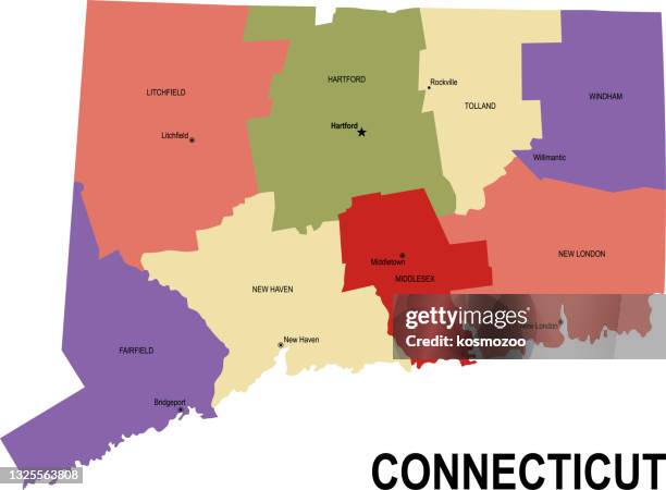 colorful flat map of the state of  connecticut usa with counties - connecticut stock illustrations