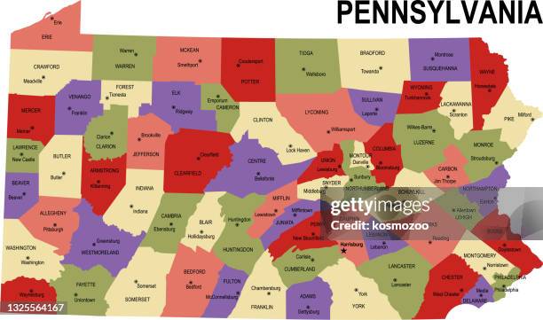 colorful flat map of the state pennsylvania usa with counties - pennsylvania map stock illustrations