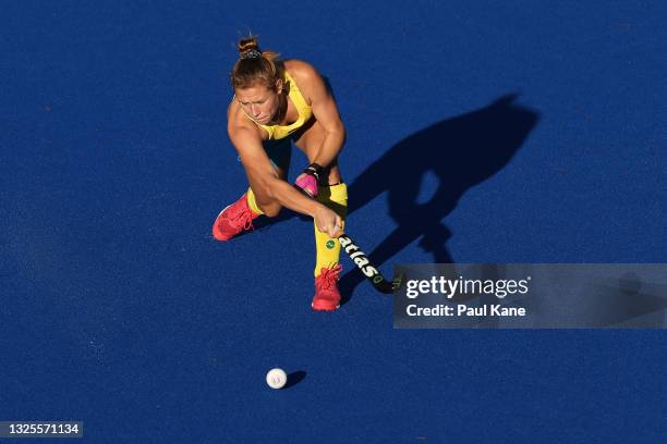 Kaitlin Nobbs of the Hockeyroos in action during the FIH Pro League match between the Australian Hockeyroos and the New Zealand Black Sticks at Perth...