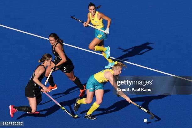 Amy Lawton of the Hockeyroos in action during the FIH Pro League match between the Australian Hockeyroos and the New Zealand Black Sticks at Perth...
