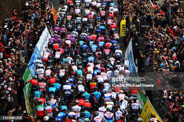 The peloton at start in Brest City during the 108th Tour de France 2021, Stage 1 a 197,8km stage from Brest to Landerneau - Côte De La Fosse Aux...