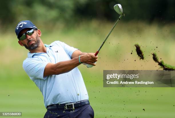 Pablo Larrazabal of Spain plays his second shot on the fifth hole during Day Three of The BMW International Open at Golfclub Munchen Eichenried on...