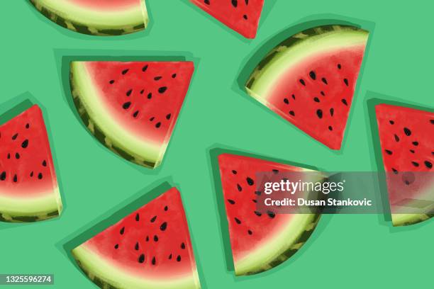 watermelon slices - watermelon stock illustrations