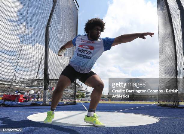 Greg Thompson of Shaftsbury Barnet in action during the Mens Discus Final during Day Two of the Muller British Athletics Championships at Manchester...
