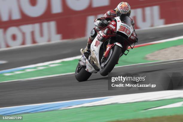 Takaaki Nakagami of Japan and LCR Honda Idemitsu heads down a straight during the MotoGP of Netherlands - Qualifying at TT Circuit Assen on June 26,...