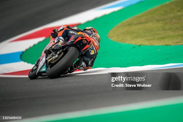 Moto2 rider Raul Fernandez of Spain and Red Bull KTM Ajo rides during the MotoGP qualifying session at TT Circuit Assen on June 26, 2021 in Assen,...