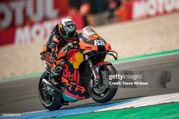 Miguel Oliveira of Portugal and Red Bull KTM Factory Racing rides during the MotoGP qualifying session at TT Circuit Assen on June 26, 2021 in Assen,...