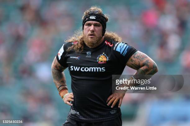 Harry Williams of Exeter Chiefs looks on during the Gallagher Premiership Rugby Final between Exeter Chiefs and Harlequins at Twickenham Stadium on...