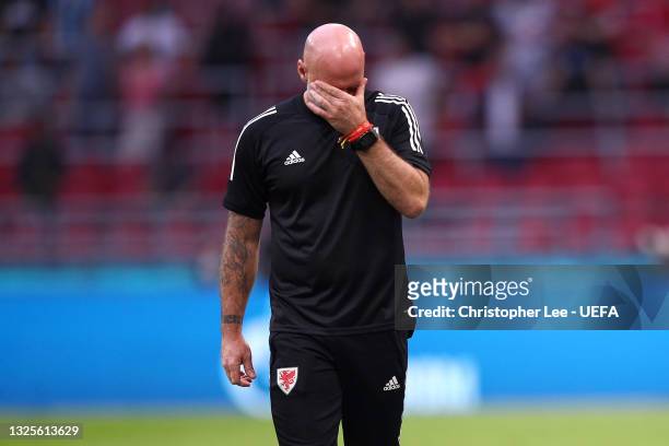 Rob Page, Interim Head Coach of Wales reacts during the UEFA Euro 2020 Championship Round of 16 match between Wales and Denmark at Johan Cruijff...