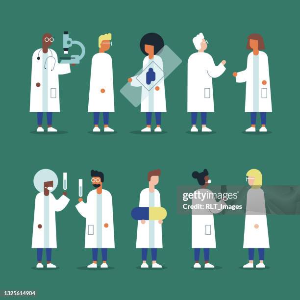 diverse serfüllende mitarbeiter im gesundheitswesen, vollfarb-vektor-illustrationsset - man standing full length side stock-grafiken, -clipart, -cartoons und -symbole