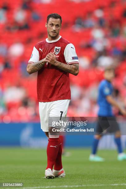 Marko Arnautovic of Austria reacts during the UEFA Euro 2020 Championship Round of 16 match between Italy and Austria at Wembley Stadium at Wembley...