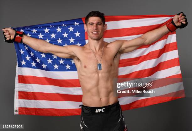 Charles Rosa poses for a portrait after his victory during the UFC Fight Night event at UFC APEX on June 26, 2021 in Las Vegas, Nevada.