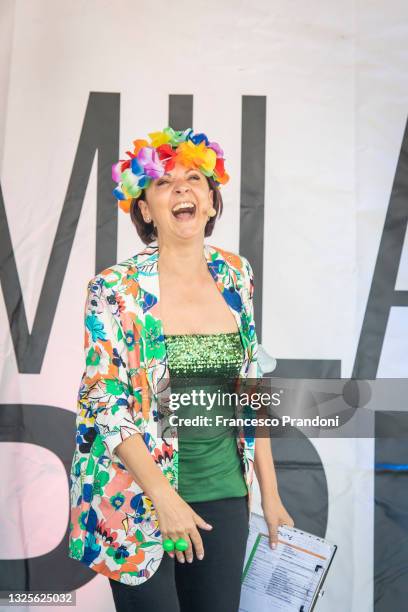 Debora Villa presents Milano Pride in Sempione Square on June 26, 2021 in Milan, Italy.