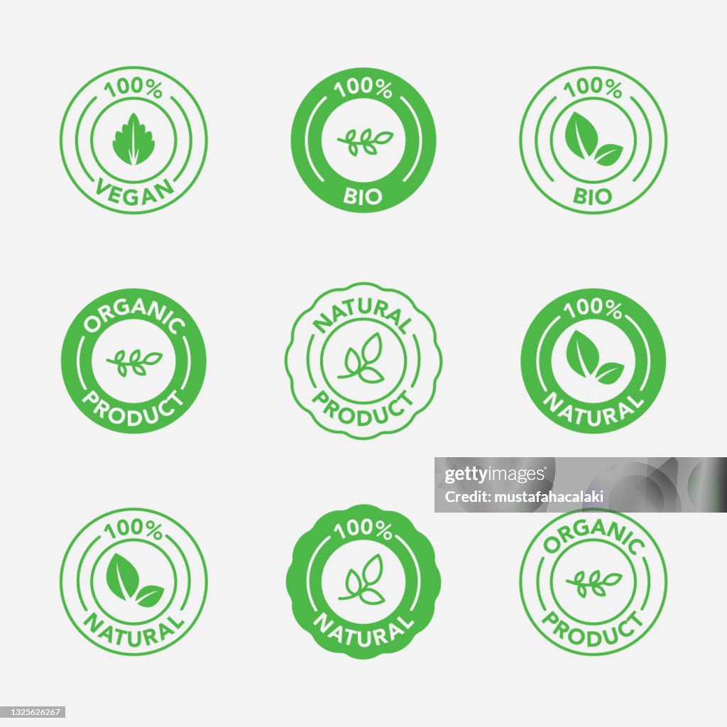 Minimal green organic and bio product badges