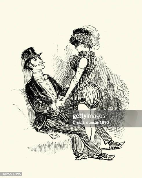 bildbanksillustrationer, clip art samt tecknat material och ikoner med smartly dressed man flirting a woman in fancy dress, victorian decadence 19th century - romantiken