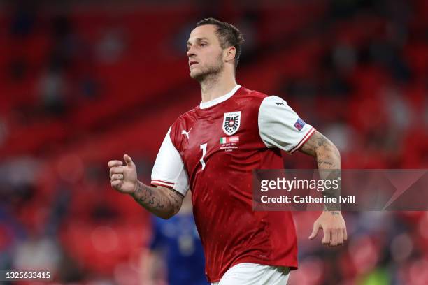 Marko Arnautovic of Austria looks on during the UEFA Euro 2020 Championship Round of 16 match between Italy and Austria at Wembley Stadium at Wembley...