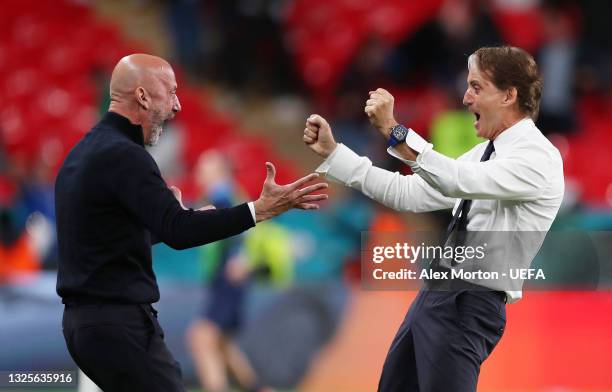 Roberto Mancini , Head Coach of Italy celebrates with Gianluca Vialli, Team coordinator of Italy after their side's second goal during the UEFA Euro...