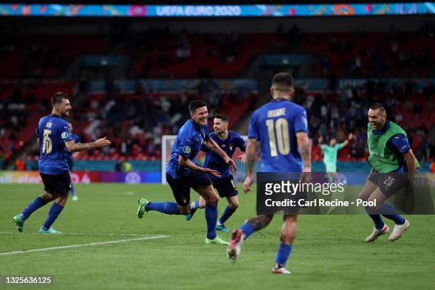 Matteo Pessina of Italy celebrates after scoring their side's second goal during the UEFA Euro 2020 Championship Round of 16 match between Italy and...