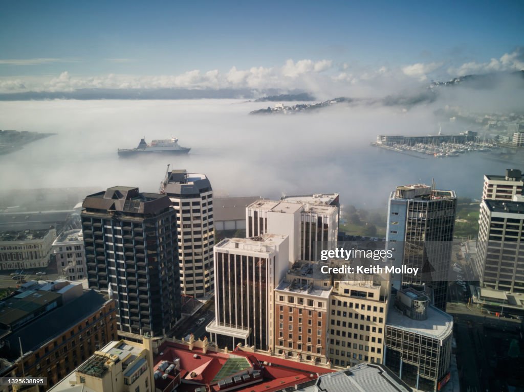 Wellington harbour on a foggy day
