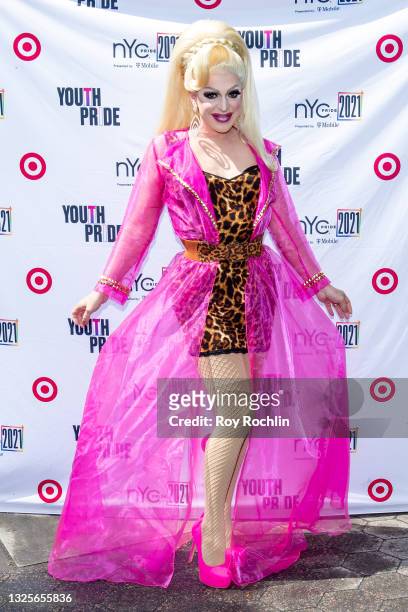 Pandora Boxx of "RuPaul's Drag Race All Stars" Season Six attends the Youth Pride celebration at the 14th St. Park on June 26, 2021 in New York City.